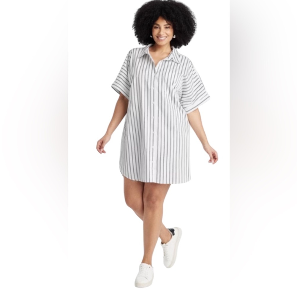 Women’s easy woven mini shirt dress a new day XS white and black striped‎
